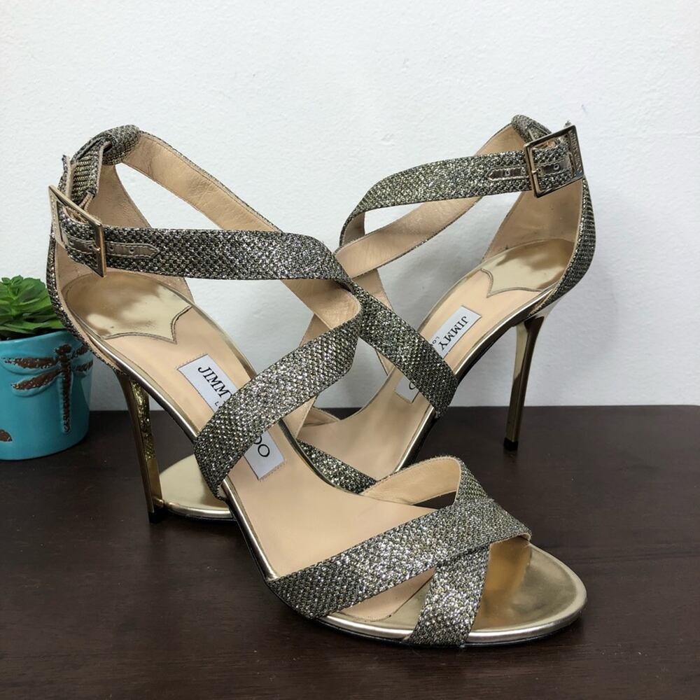 Jimmy Choo Lottie Lag Light Bronze Strappy Glitter Heels Women's Size EU40/US 10 - Picture 4 of 15